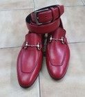 Genuine Men Handmade Leather Shoe  Radish Penny Slip On Shoe  With Matching Belt