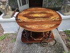 Vintage Italian Marquetry Drop Leaf Tea Trolley Inlaid Wood Serving Bar Cart