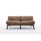Sleek Modern Tufted Faux Leather Futon Sofa Bed Recliner Couch With Cup Holders
