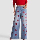 Women Alice   Olivia Cotton Floral Straight Denim Wide Leg Pants