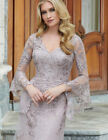 Lace Mother Of The Bride Dress V-neck Sparkly Appliques Zipper Back Evening Gown