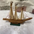 Vintage Wooden Schooner Sailing Ship Boat W Shell Sails 6    Tall