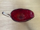 Williams Sonoma Ruby Red Glass Footed Gravy Sauce Boat Clear Handle Uv Glow