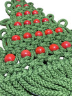 Vintage Mcm Macrame 28    Christmas Tree Wall Hanging Green Red Wood Beads Euc