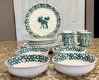 Folk Craft Moose Country 15pc Dinnerware Set Dinner Salad Bowls Mugs Spongware