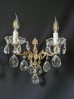 Vintage Antique Of French Empire Brass Crystal 2 Light Single Sconce Wall Light