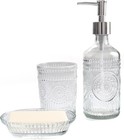 Glass Bathroom Accessories Set 3 Piece Lotion Soap Dispenser Toothbrush Holder
