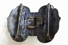 Vintage Art Deco Dark Silver Antique Scenic Repousse 2 Pc  Belt Buckle