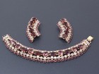 Vintage Kramer Gold Tone Purple Rhinestone Wide Bracelet Clip On Earrings Set