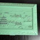 Vintage Mid Century 1950s Green Plastic Asian oriental Theme Jewelry Box Mcm