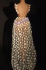 Glitter Sexy White Party Dress Evening Gown See Through Flowers Backelss Outfit