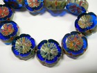10 Beads - Sapphire Blue Picasso Czech Glass Flower Beads 14mm