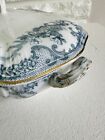 Antique Furnivals Versailles Blue Transferware Covered Bowl Floral Gold Trim Eng