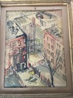 Mid Century Watercolor Cityscape Vintage  Painting Picture 1950   s