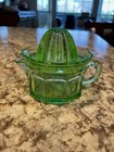Vintage Retro Green Glass 2-piece Juicer Reamer And Pitcher