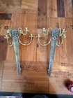Pair Of Gold Regency Brass Wall Candle Sconce Candelabra 5 Arm Candleholders
