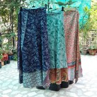 Women Vintage Indian Recycled Sari Silk Long Wrap Skirt 3 Pcs Lot