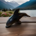 Hand Carved Wood Dolphin Figurine Dark Brown Sculpture Beach House Nautica 9   