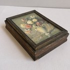 Vintage 50s Trinket Jewelry Box Still Life Flowers Printed 8 x6 x1 75  E1-538