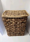 Vintage Wicker Hamper Basket W  Lid   Burlap Liner 21  Tall Rustic Decor