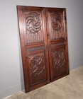 64  Tall Pair Of French Antique Neo Gothic Cabinet Doors Solid Oak Wood