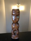 Vintage Totem Teko Timber Kauri Tiki W  Paua Shell Eyes Hand Carved New Zealand