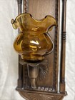 Vintage Burnwood   Brass Wall Sconces Candle Holders With Glass Made In The Usa