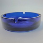 Vintage Cobalt Blue Glass Ashtray Made In France Round Mid Century Modern 5 75in