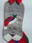 Needlepoint Christmas Kitten Cat Stocking 26  Santa Holiday Cottage Core Treats 