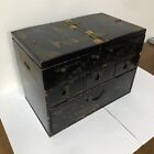 Antique Wooden Sewing Box Drawer Lacquered Makie Black 16 5x9 5x12 4in Fs W trac