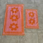 Vintage Cannon Mills Royal Family Pink Orange Daisy Flower Bath   Hand Towel Set