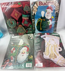 Bucilla Christmas Felt Applique Kits Lot 4 Santa Stocking Tissue Box Ornaments