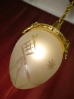Brass Chandelier Antique Ceiling Lamp Aries Art Nouveau Cut Satined Glass C 1910