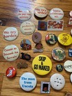 Lot Of 75  Vintage 60s 70s Button Pin Pinbacks Political Advertising Sports Food