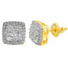 Real Mens Solid 925 Silver Cz Iced Hip Hop Earrings Studs 14k Gold Plated Square