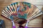 Huge 40  Long Vtg Hand-painted Chinese Tiger On Gold Tone Paper Daizu Fan Decor