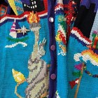 Vintage 90s Hand Knit Button Up Sweater Super Unique Colorful Hand Knit Sweater