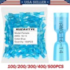100-500x Female Heat Shrink Spade Wire Connectors 16-14 Awg Crimp Terminals Blue