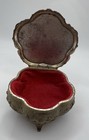 Vintage Japan Porcelain Rose Trinket Jewelry Box Gold Tone Red Velvet Footed