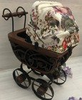 Victorian Style Carriage Doll Pram Wood   Wicker Stroller W  Iod Floral Canopy