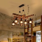Rustic Wooden 8 Lights Vintage Industrial Cafe Bar Lamp Fixture Loft Home Decor