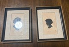 Pair Vintage 1949 Hand Cut Silhouette Portraits Framed Folk Art Signed