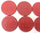 Vintage Embossed Dog  stop Monkeying  Cat Playing Cards Poker Chip Set Of 10 Red