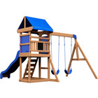 Kids Outdoor Cedar Wood Swing Set Play Set With Clubhouse Slide Rock Wall Ladder
