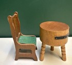 Vintage Wooden Dollhouse Furniture Miniature Table  2 75     And Chair  3 5    