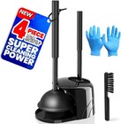4-piece Bathroom Super Cleaning Toilet Bowl Brush And Plunger Combo black