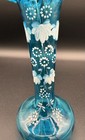 Antique Victorian Blue Glass Ruffled Bud Vase Hand Painted Enamel Mint 6 75   