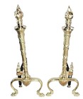 Antique Polished Brass 1920s Neoclassical Torch Flame Top 21  Fireplace Andirons