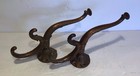 Vintage Antique Pair Victorian Heavy Brass Ornate Coat Hat Double Hooks 
