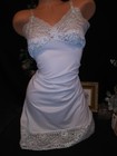 Vtg Silky All Dupont Nylon Ice Blue Wide Lace Slip Nightie Gown Blue Full Dress 